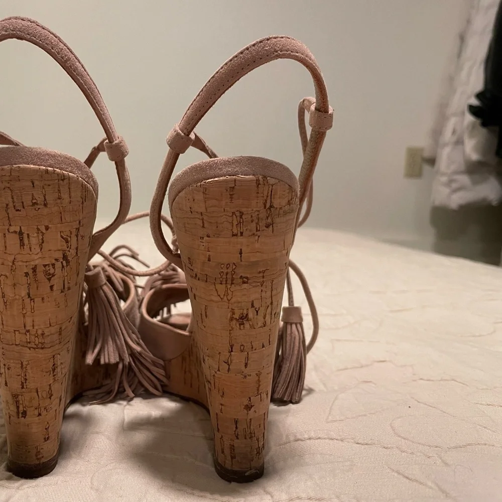 Aquazzura Blush Pink Suede Cork Wedge Sandals